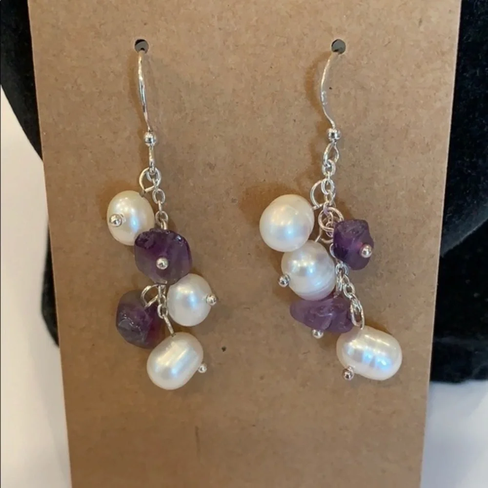 Sterling silver freshwater pearls amethyst stone